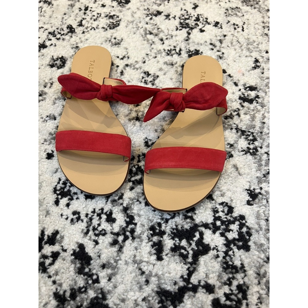 Talbots Red Suede Leather Flat Slide On Sandals Bow Detail 7 M